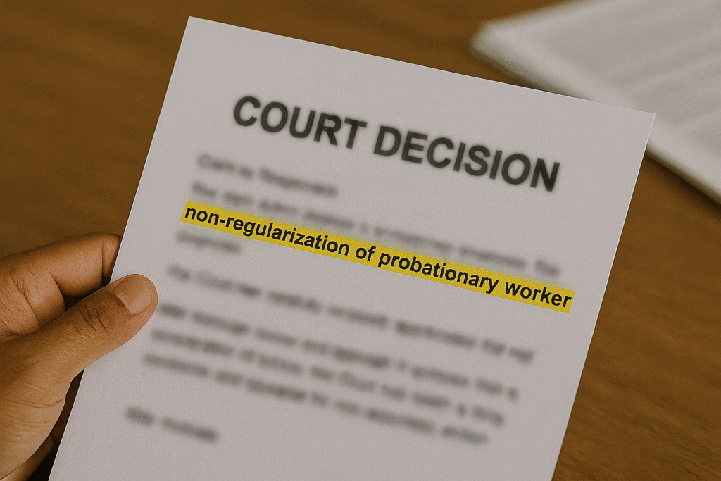Court decision document highlighting non-regularization of probationary worker legal case in the Philippines.