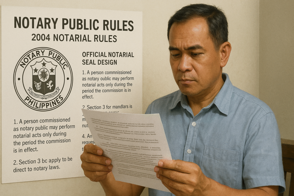 Official notarial seal design and notary public rules from the 2004 Notarial Rules.