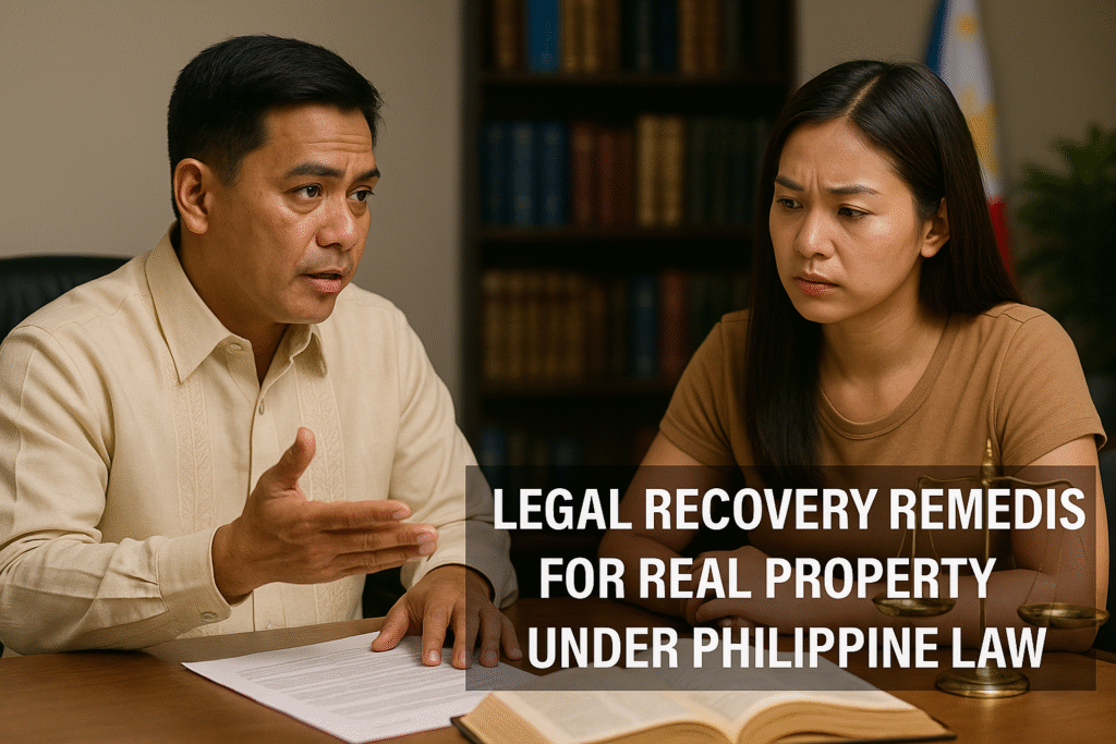 Legal recovery remedies for real property under Philippine law.