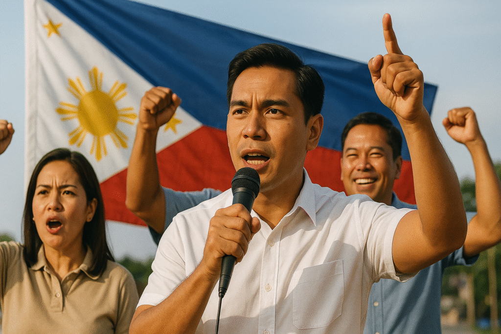 A group of Filipino politicians making bold campaign promises.
